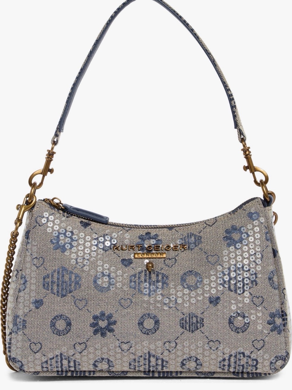Kurt Geiger Blue and Beige Sequin-Embellished Shoulder Bag